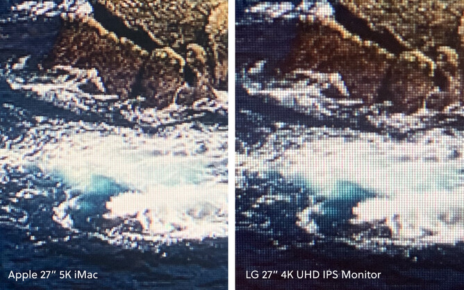 Extreme close-ups of my two screens - You’ll notice that for a picture taken from the same distance for two screens of the same size, on one of the pictures the pixels are smaller and so there is more detail for the same section of screen than the other. However, at regular distance for the eye, this difference is barely noticeable.
