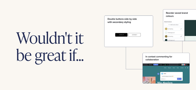 A graphic that reads "Wouldn't it be great if..." and shows notes of potential features to come to Rocketspark