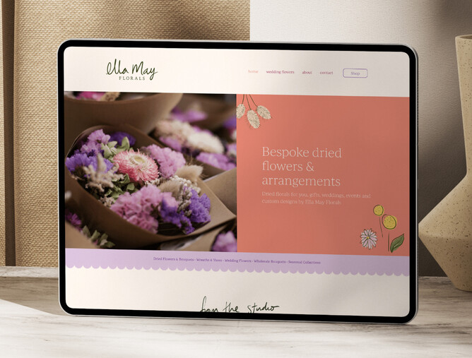 An image of a small business flower shop website on a tablet