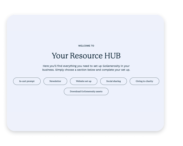 Screenshot of the GoGenerosity Resource Hub, which helps business have resources to share the generosity